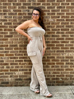 Washed tube top jumpsuit